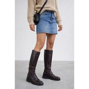 J. Jill Women's Brown Leather Knee High Boots 8.5 Flat Chunky Sole Minimalist